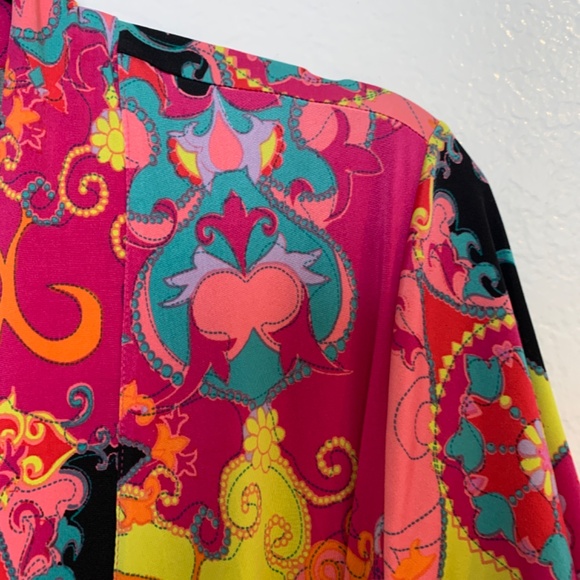 JOSIE Natori Short Robe Size Small Multicolor Print Boho Whimsy Hippie Pink - Picture 4 of 14